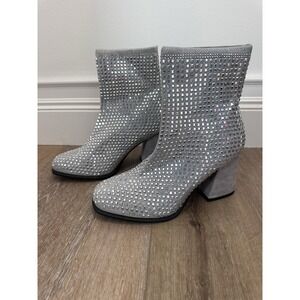 Mia Womens Piana Rhinestone Knit Ankle Boot Silver Size 6